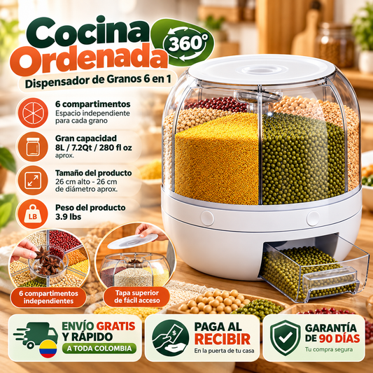Cocina Ordenada 360° – Dispensador de Granos 6 en 1